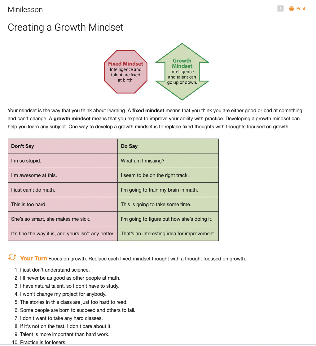 Creating a Growth Mindset Activity