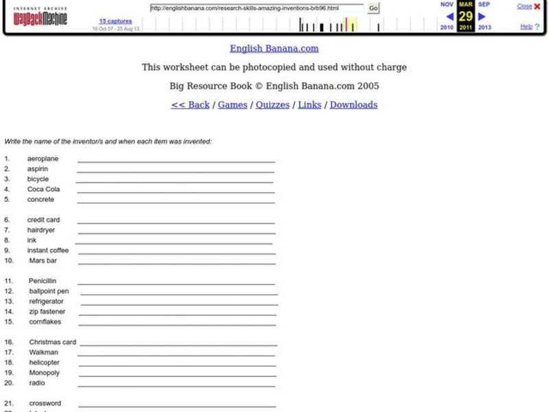 Inventions Worksheet