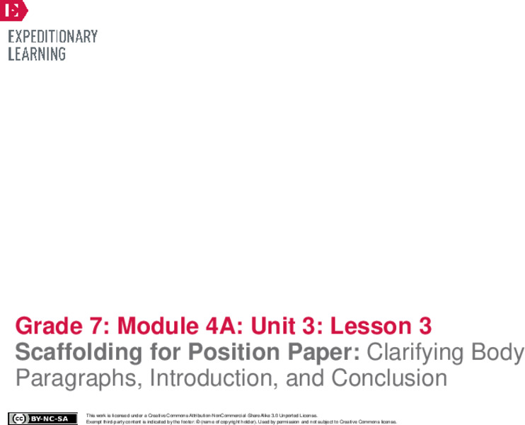 Scaffolding for Position Paper: Clarifying Body Paragraphs, Introduction, and Conclusion Lesson Plan