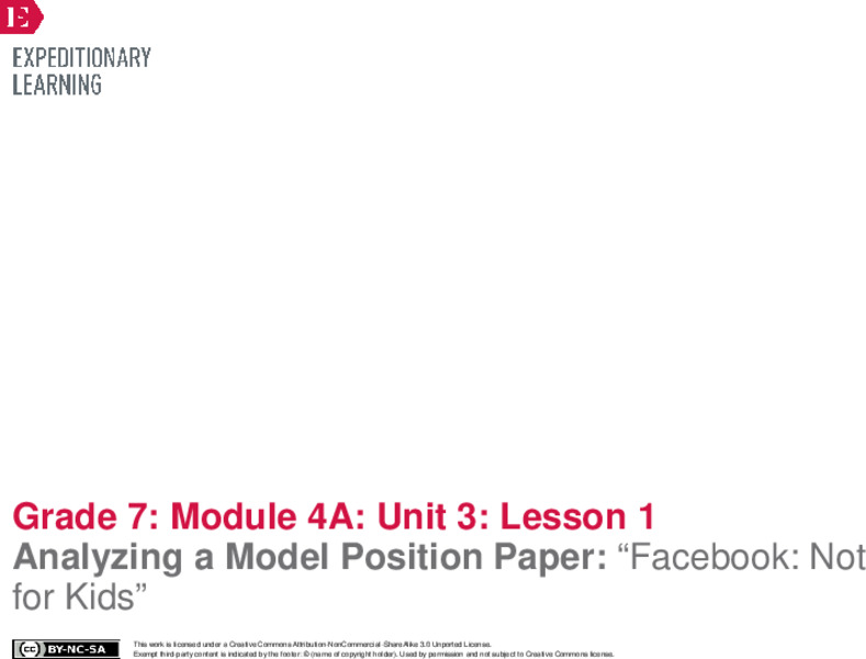 Analyzing a Model Position Paper: “Facebook: Not for Kids” Lesson Plan