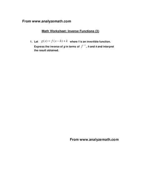 Inverse Functions Worksheet