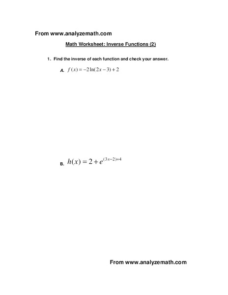 Inverse Functions Worksheet