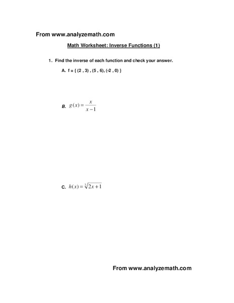 Inverse Functions Worksheet