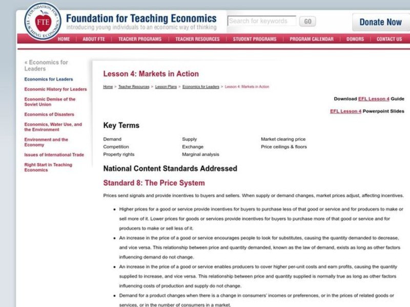 Markets in Action Lesson Plan