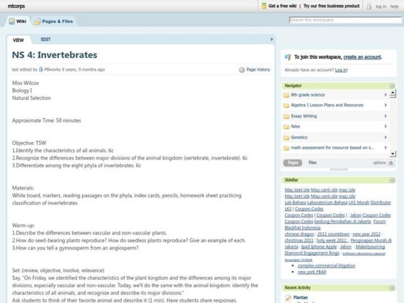 Invertebrates Lesson Plan