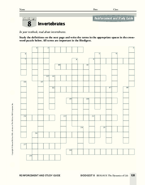 Invertebrates Worksheet
