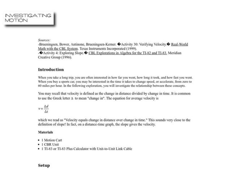 Investigating Motion Lesson Plan