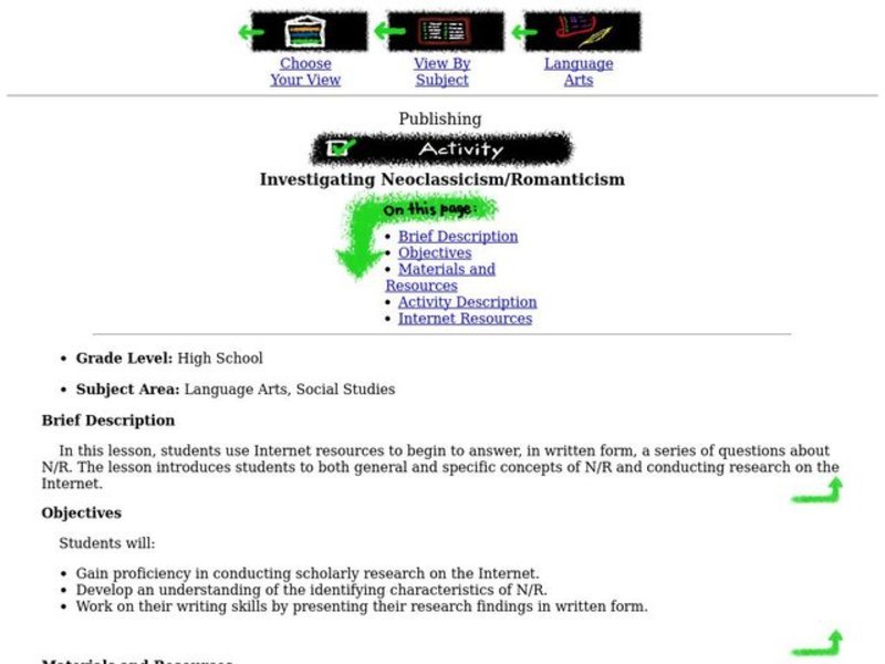 Investigating Neoclassicism/Romanticism Lesson Plan