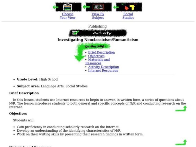 Investigating Neoclassicism/Romanticism Lesson Plan