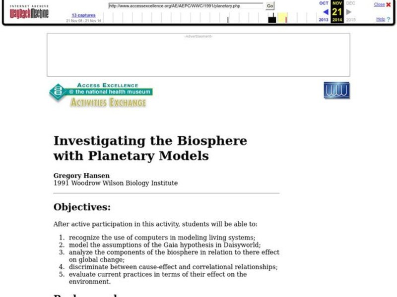 Investigating the Biosphere With Planetary Models Lesson Plan