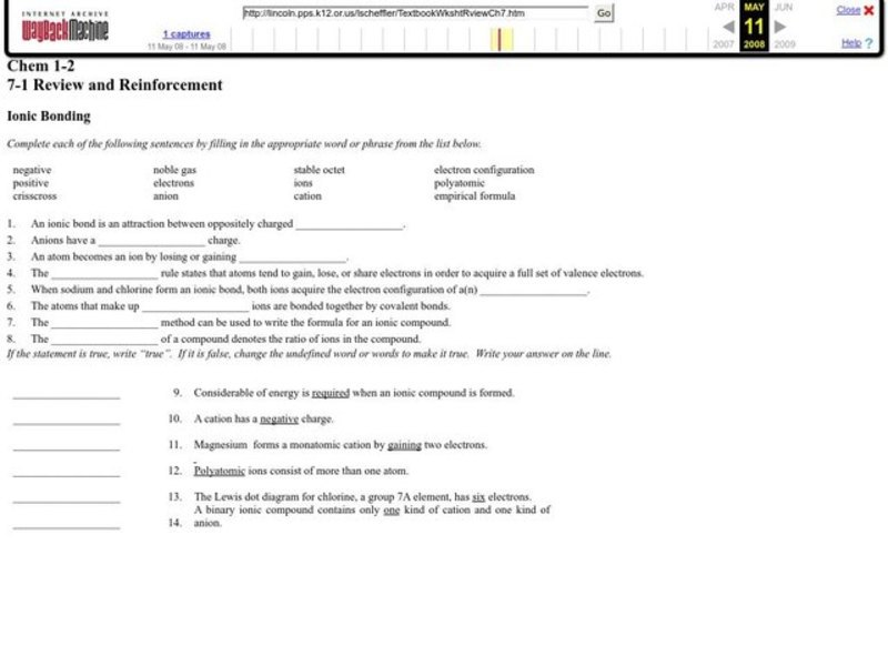 Ionic Bonding Worksheet