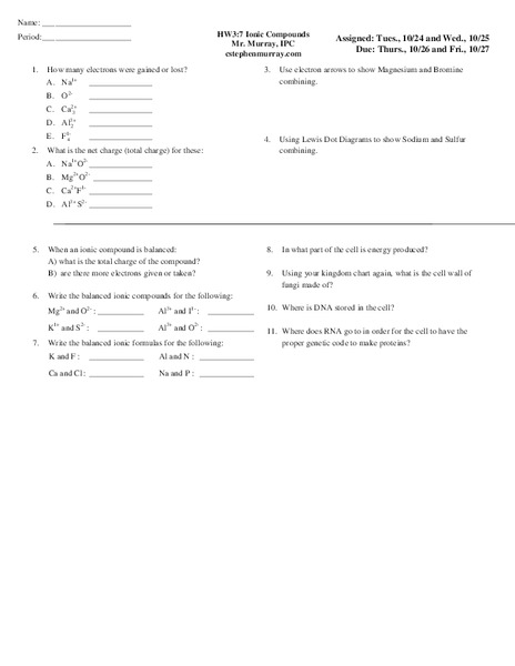 Ionic Compounds Worksheet
