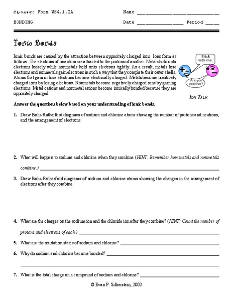 Ionic Bonds Worksheet