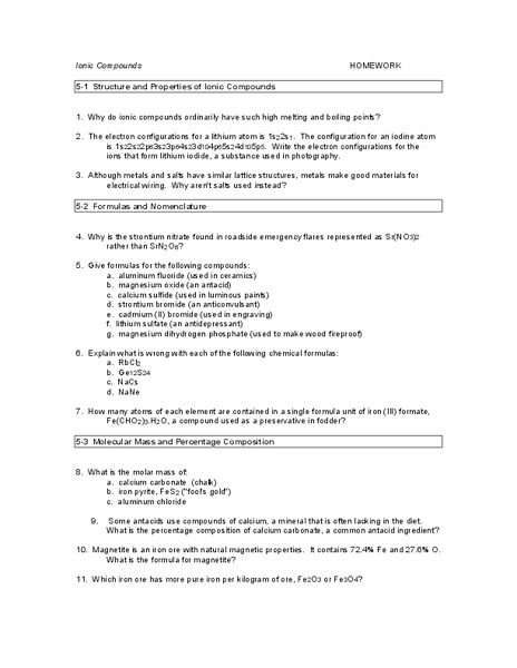 Ionic Compounds Worksheet