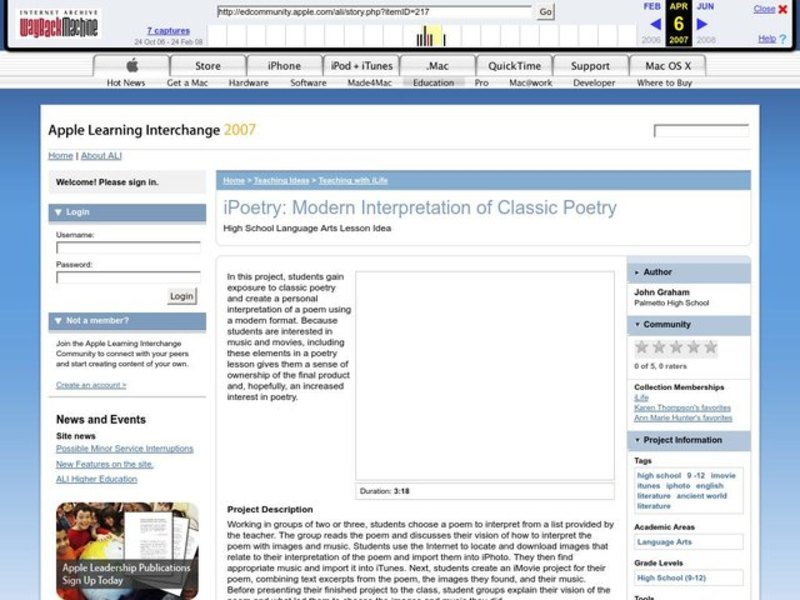 iPoetry: Modern Interpretation of Classic Poetry Lesson Plan