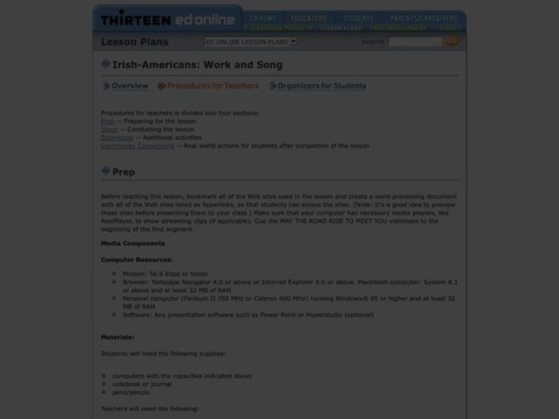 Irish-Americans: Work and Song Lesson Plan