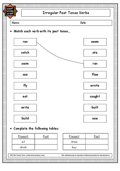 Irregular Past Tense Verbs Worksheet