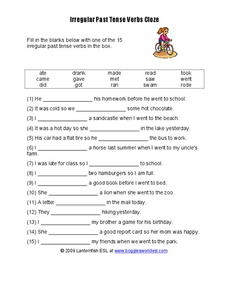 Irregular Past Tense Verbs Worksheet