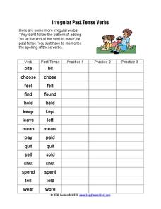 Irregular Past Tense Verbs Worksheet