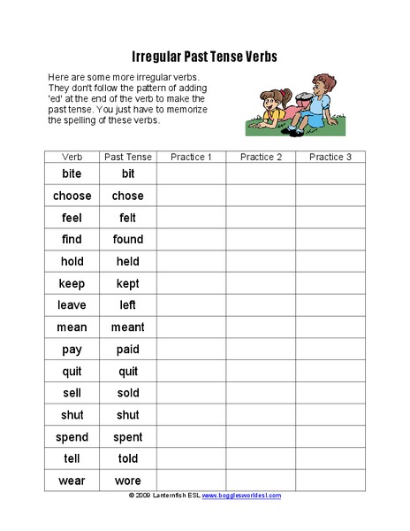Irregular Past Tense Verbs Worksheet