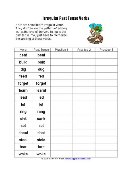 Irregular Past Tense Verbs Worksheet