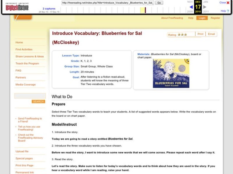Introduce Vocabulary: Blueberries for Sal  Lesson Plan
