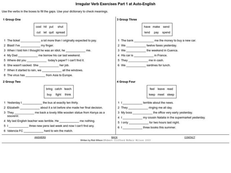 Irregular Verb Exercises Interactive