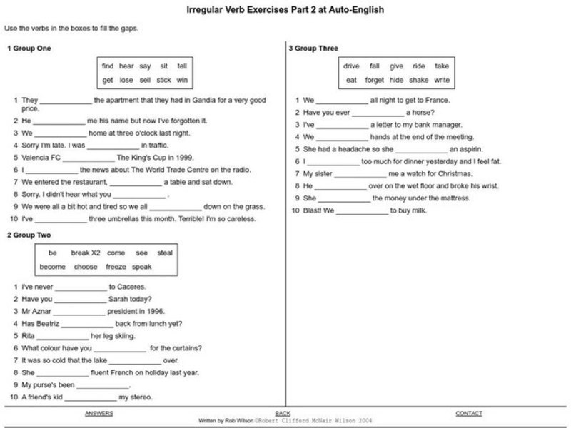Irregular Verb Exercises Interactive