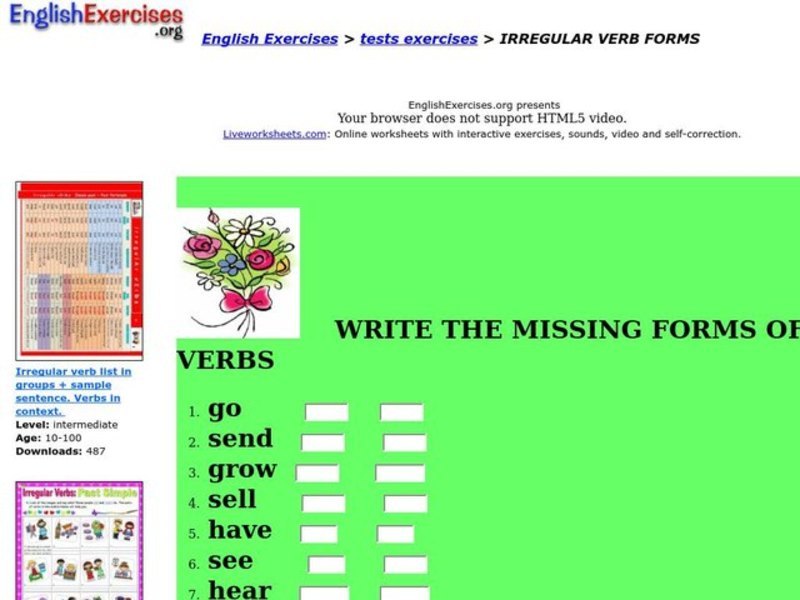 Irregular Verb Forms Interactive