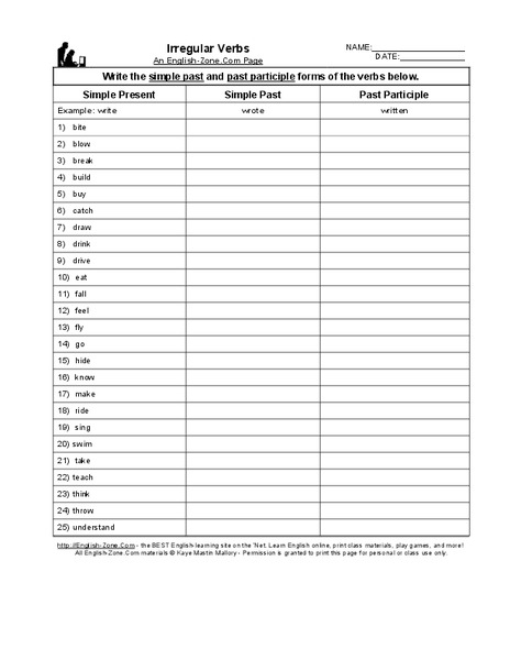 Irregular Verbs Worksheet