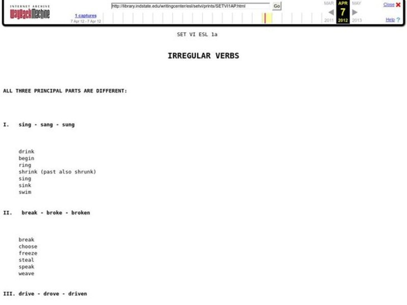 Irregular Verbs Worksheet