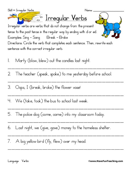 Irregular Verbs Worksheet