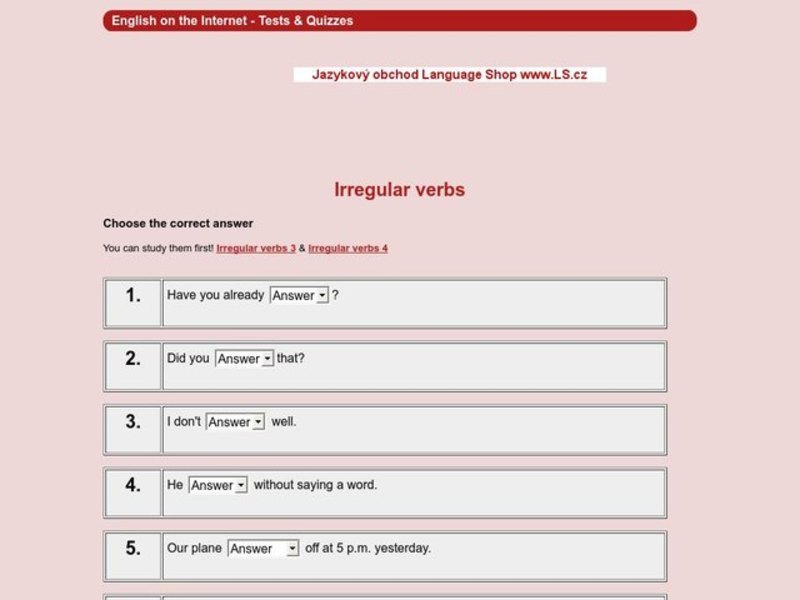 Irregular Verbs Worksheet