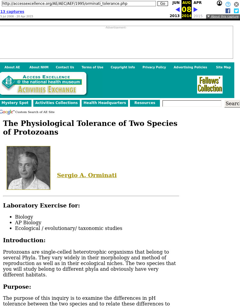 The Physiological Tolerance of Two Species of Protozoans Lesson Plan