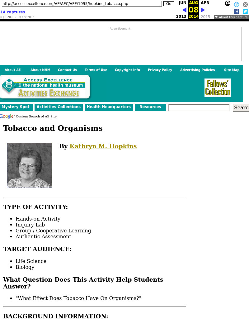 Tobacco and Organisms Lesson Plan