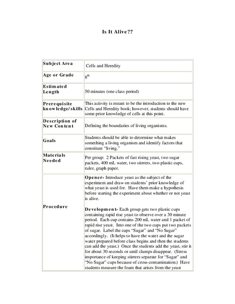 Is It Alive? Lesson Plan