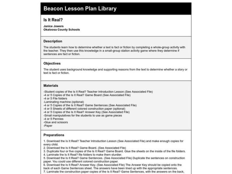 Is It Real? Lesson Plan