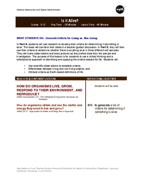 Is It Alive? Lesson Plan