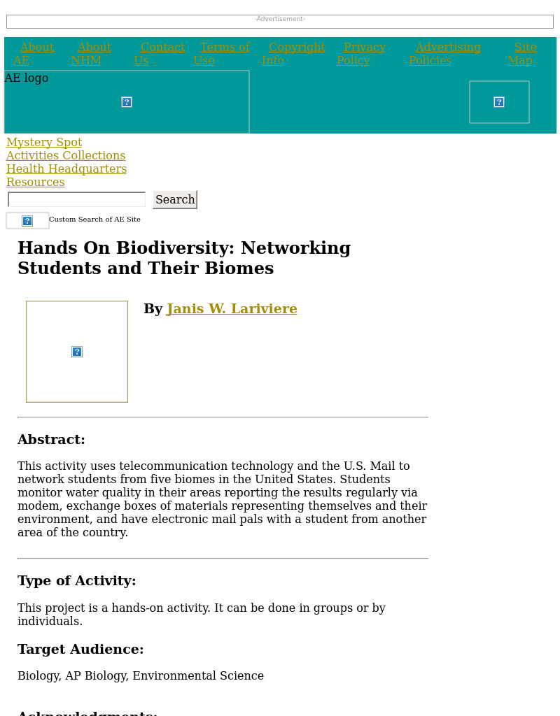 Hands On Biodiversity: Networking Students and Their Biomes Lesson Plan