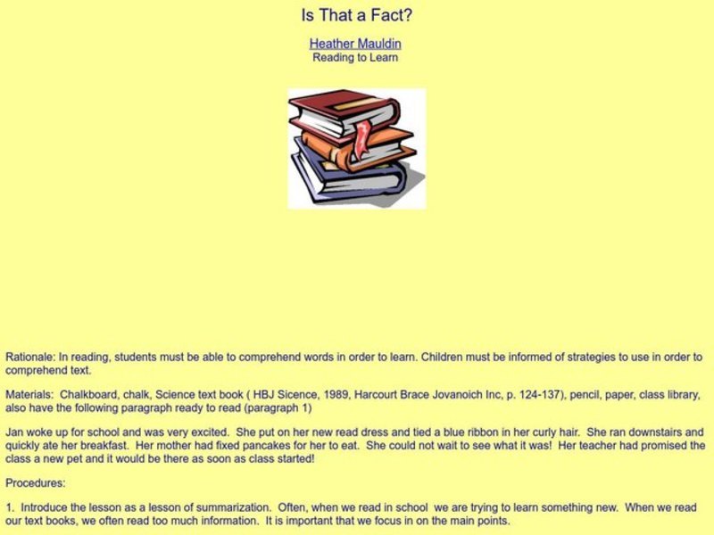 Is That a Fact? Lesson Plan