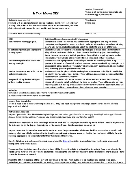 Is That Movie OK? Lesson Plan