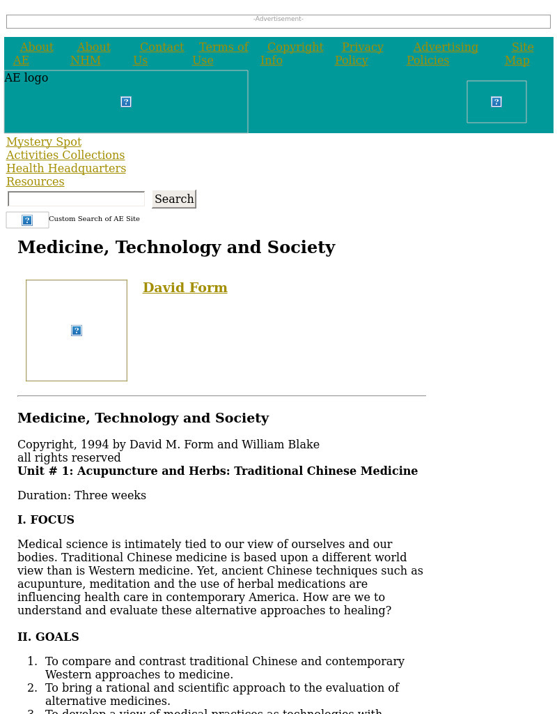 Medicine, Technology and Society Lesson Plan