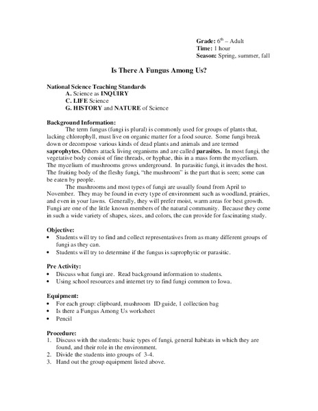 Is There A Fungus Among Us? Lesson Plan