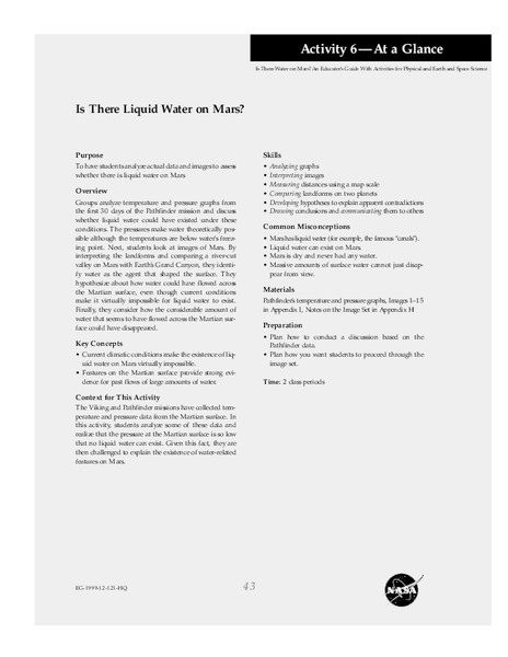 Is There Liquid Water on Mars? Lesson Plan