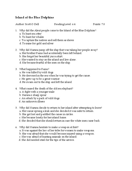 Island of the Blue Dolphins Lesson Plan