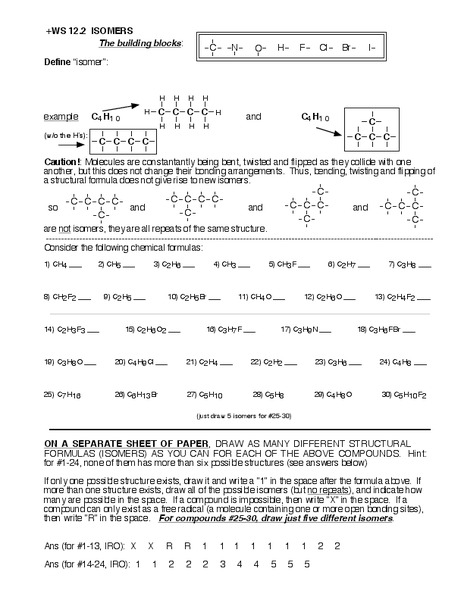 Isomers Worksheet