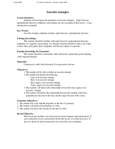 Isosceles Triangles Lesson Plan