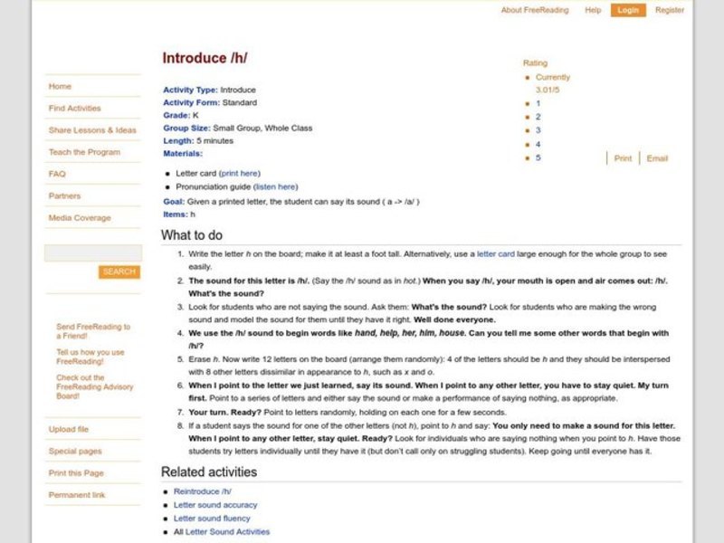 Introduce /H/ Lesson Plan