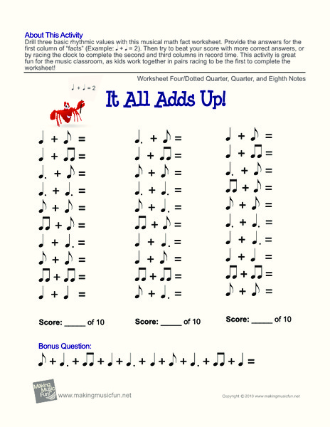 It All Adds Up | Free Music Rhythm Worksheet IV Worksheet