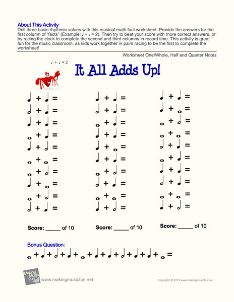 It All Adds Up | Free Music Rhythm Worksheet I Worksheet
